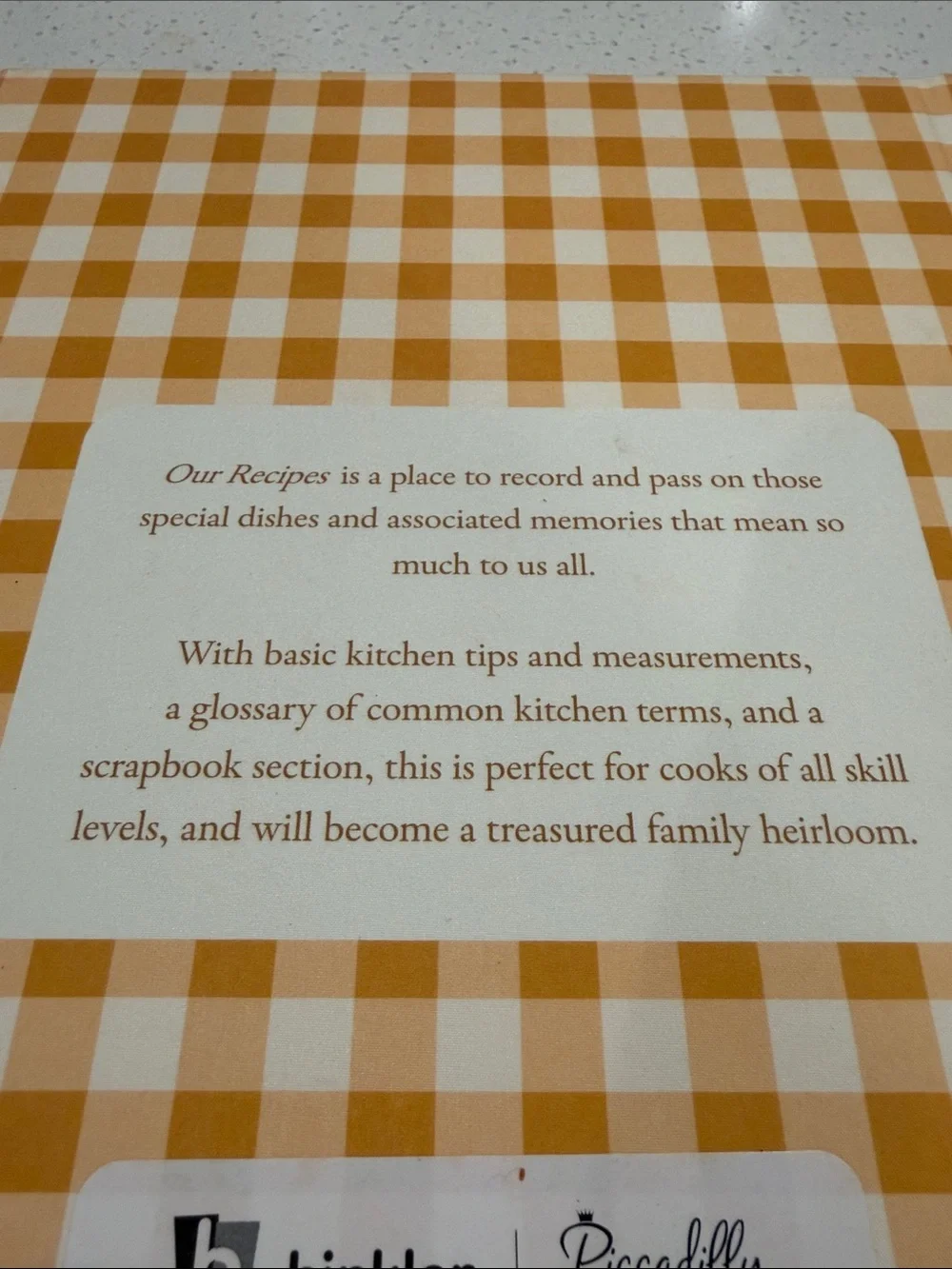 Gingham 'Our Recipes' Cookbook Binder - Gold and White Keepsake Family Recipes